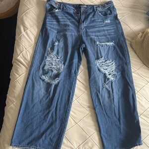 Fashion Nova Distressed Boyfriend Jeans - Blue